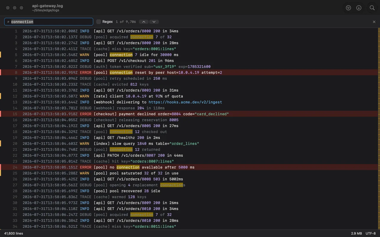 Find highlights every match in place and marks their spread down the edge.