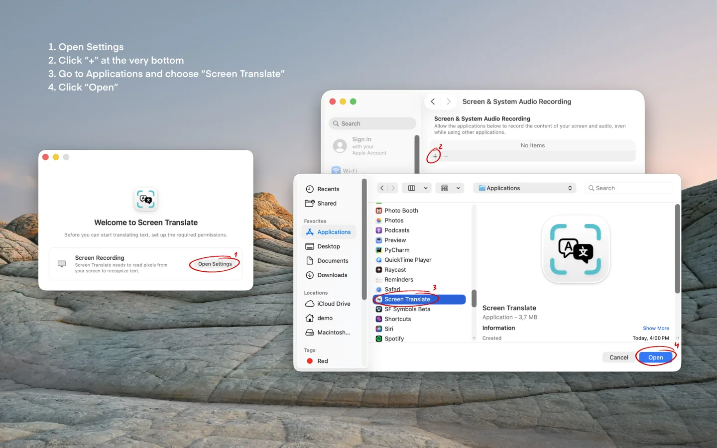 Review screen access for Screen Translate