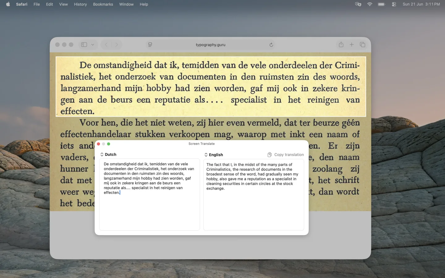 Capture screen area to translate. Edit the captured text as many times as you wish